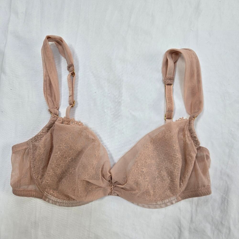 Valery Tan Nude Made In Italy Lace Sheer Underwire Bra Bralette